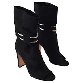 Jimmy Choo Open Toe Ankle Boots Black Suede