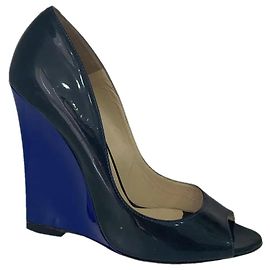 Jimmy Choo Open-Toe Wedge-Heels aus bicolor Lackleder