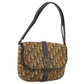 Borsa a Spalla in Tela Trotter Christian Dior Beige Oro Auth YKZ051