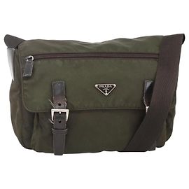Borsa a Spalla PRADA in Nylon Khaki Argento Autentica 174309