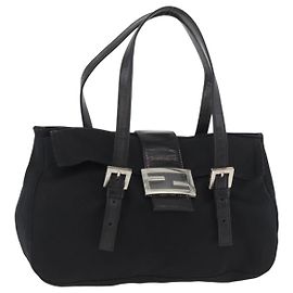 Borsa a mano FENDI Mamma Baguette in nylon nero argento Auth YKZ1005
