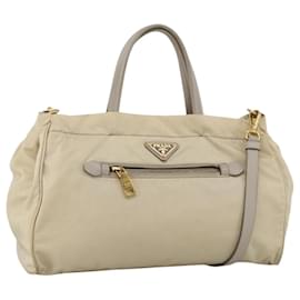 PRADA Borsa a Mano Nylon 2way Beige Oro Auth INZ076A