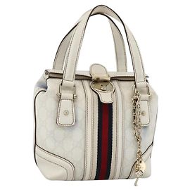 Gucci Ophidia Sherry Line GG Supreme Handtasche aus PVC in Weiß und Gold 153028 Auth YKZ923