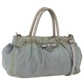 PRADA Borsa a Mano Nylon 2 in 1 Verde Argento Auth YKZ274