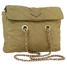 PRADA Ketten-Schultertasche Nylon Grün Gold Auth YKZ308 - Prada