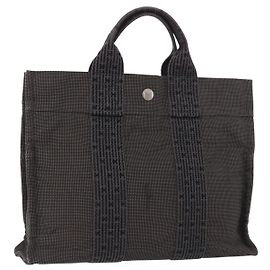 Hermès HERMES Bolso de Mano Her Line Lona Gris Auth YKZ1002