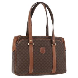 Céline Borsa a mano in tela Macadam CELINE in pelle PVC marrone oro Auth ka3666