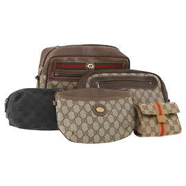 Borsa a spalla GG Canvas Gucci PVC 5 Set Nero Beige Auth 174402