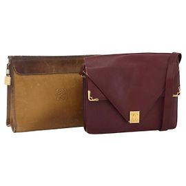 Borsa a Spalla CARTIER in Pelle 2 Set Bordeaux Beige Auth 164635