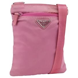 Borsa a Spalla PRADA Nylon Rosa Argento Auth YKZ1090