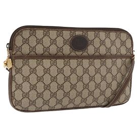 Gucci Borsa a Spalla GG Supreme PVC Beige Oro Auth ka3822