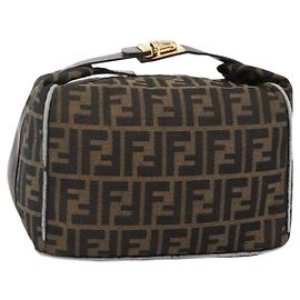 Sac à main en toile Zucca FENDI marron noir Auth bs34216