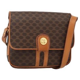 Céline Borsa a spalla circolare in tela Macadam CELINE in pelle PVC marrone oro Auth YKZ1117