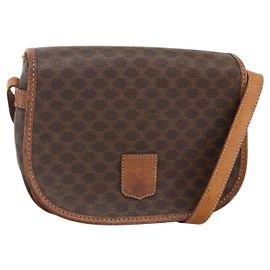 Céline Bolsa de Ombro em Lona Macadam CELINE em Couro PVC Marrom Dourado Auth ka3828