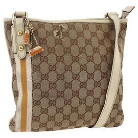 Borsa a Spalla Gucci GG Canvas Sherry Line Beige Oro 144888 Auth AMZ009