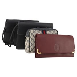 Salvatore Ferragamo Set di 4 borse in pelle PVC Ferragamo Cartier Gucci Dunhill Nero Rosso Auth BSZ436