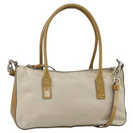 Borsa a mano PRADA in nylon 2 in 1 beige argento autentica INZ003