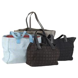 CHANEL New Travel line Tote Bag Nylon 4 Set Black Gray Light blue CC Auth BSZ442