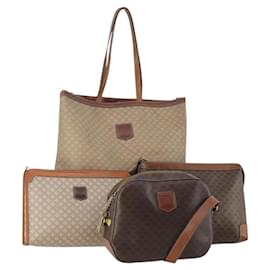Céline Borsa in tela Macadam CELINE in pelle PVC 4 pezzi marrone beige Auth YKZ429