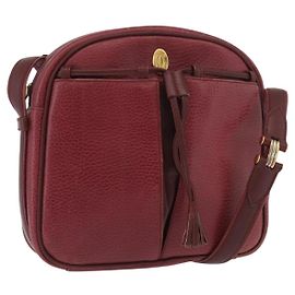 Cartier Bolso de Hombro Must Line de Cuero Burdeos Dorado Auth ka3812