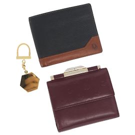 Portafoglio Christian Dior in pelle 3 pezzi Bordeaux Blu navy oro Auth ti3813