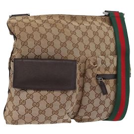 Borsa a Spalla Gucci GG Canvas Web Sherry Line Beige Argento 169937 Auth gh1991