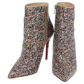 Stivali con tacco in pelle Christian Louboutin 35 1/2 Multicolore Auth 174645A