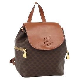 Céline CELINE Macadam Canvas Backpack PVC Leather Brown Gold Auth BAZ067A