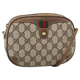 GUCCI GG Supreme Web Sherry Line Bag PVC Beige Gold 89 02 066 Auth BAZ503