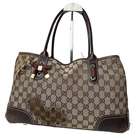 Borsa a mano in tela monogramma Gucci vintage in pelle beige e marrone (Copia)