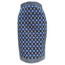 Falda de rodilla azul y blanca con logo CC de Chanel 2019 Pre-Primavera Talla 40 de segunda mano