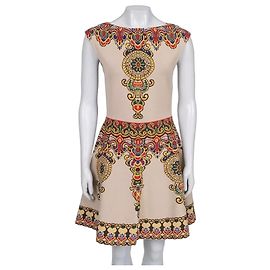 Beige bedrucktes, tailliertes Kleid von Valentino NWOT Größe M Gebraucht