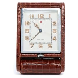 Cartier 1965s Voyage Clock Ados 8 Days Folding Travel Clock Brown Leather Case