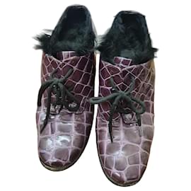 Baldinini Schnürstiefeletten aus lila Krokodil-Leder mit Fell - Autre Marque