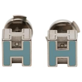 Hermès Silver Palladium Plated Lacquer Cage dH Earrings