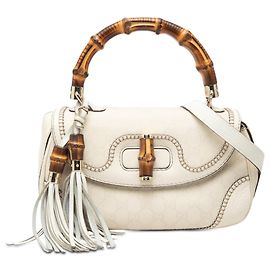 Borsa New Bamboo media GG in tela bianca Gucci