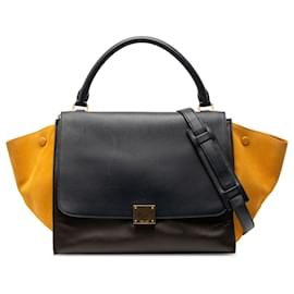 Céline Borsa Trapeze media tricolore in pelle di vitello e camoscio marrone Celine