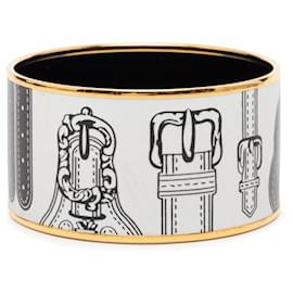 Hermès White Extra Wide Harnais des Presidents Enamel Bangle 65