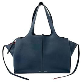 Celine Blu Tote Trifold Medio in Pelle Grana di Vitello - Céline