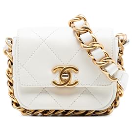 Chanel Mini Bianco in Pelle Trapuntata con Catena di Cornice