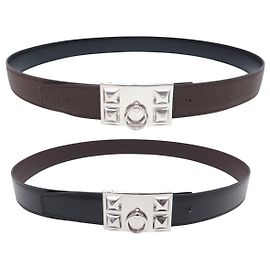 Hermès NEW HERMES STREET 32MM SILVER METAL BLACK ENAMEL BELT  display picture 3