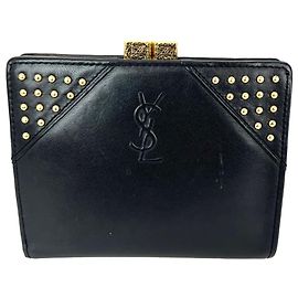 Portafoglio vintage in pelle nera di agnello Cassandre con borchie Saint Laurent