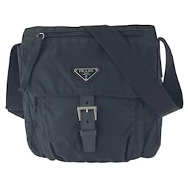 Borsa a Spalla Prada in Nylon e Pelle con Logo Triangolo Tessuto