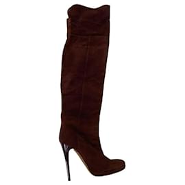 Jimmy Choo High Knee Boots Burgundy Suede