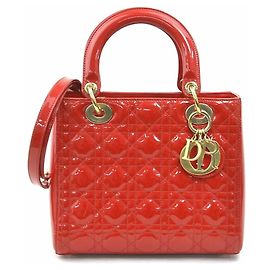 Borsa a mano in pelle verniciata rossa Christian Dior