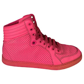 Baskets montantes Gucci Coda rose néon en cuir