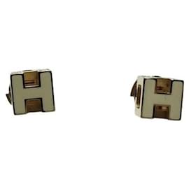 Hermes Cage d'H Gold and White Stud Earrings - Hermès