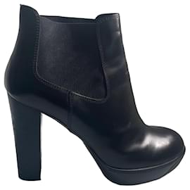 Botines Hogan de cuero negro con tacón bloque y plataforma - talla 40