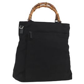 Borsa a mano in nylon nero e argento Gucci Bamboo 002 3754 0506 Auth bs34395