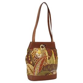 Borsa Tote Salvatore Ferragamo in nylon marrone e oro Auth ka3760A